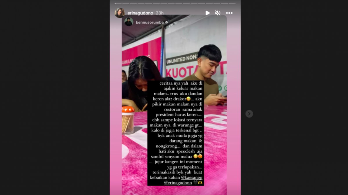 Erina Gudono meminta maaf kepada MUAnya karena sudah mengajak makan malam di warung  pinggir jalan [Foto: Instagram Erina Gudono]