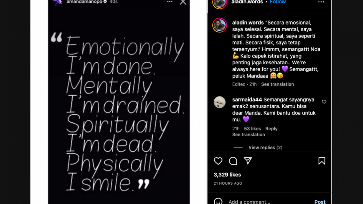 Unggahan Amanda Manopo yang menjadi perhatian publik dan penggemar di tengah isu miring yang menimpa Arya Saloka dan istrinya. [Foto: Instagram]