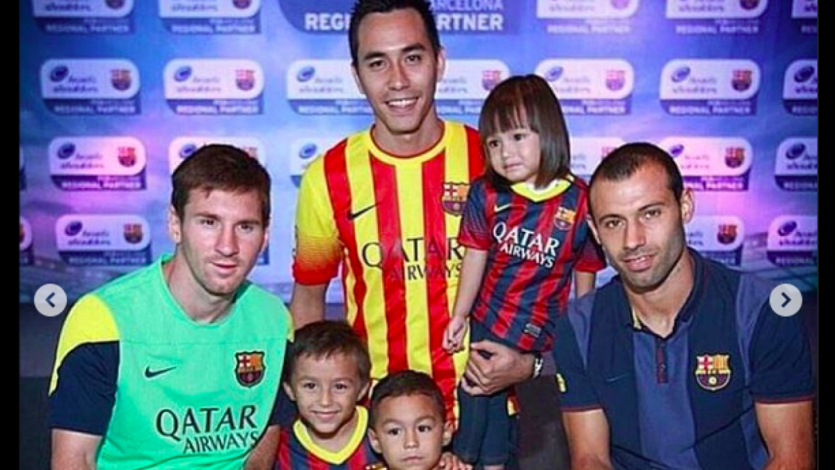 Kebersamaan Darius berfoto dengan Lionel Messi yang diunggah oleh Donna Agnesia [Foto: Instgaram Donna Agnesia.]