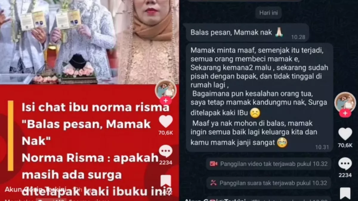 Diduga pesan dari ibu kandung Norma Risma yang meminta maaf usai kejadian perselingkuhan hingga hubungan badan digrebek warga ramai ke publik. [Foto: Tangkapan Layar.]
