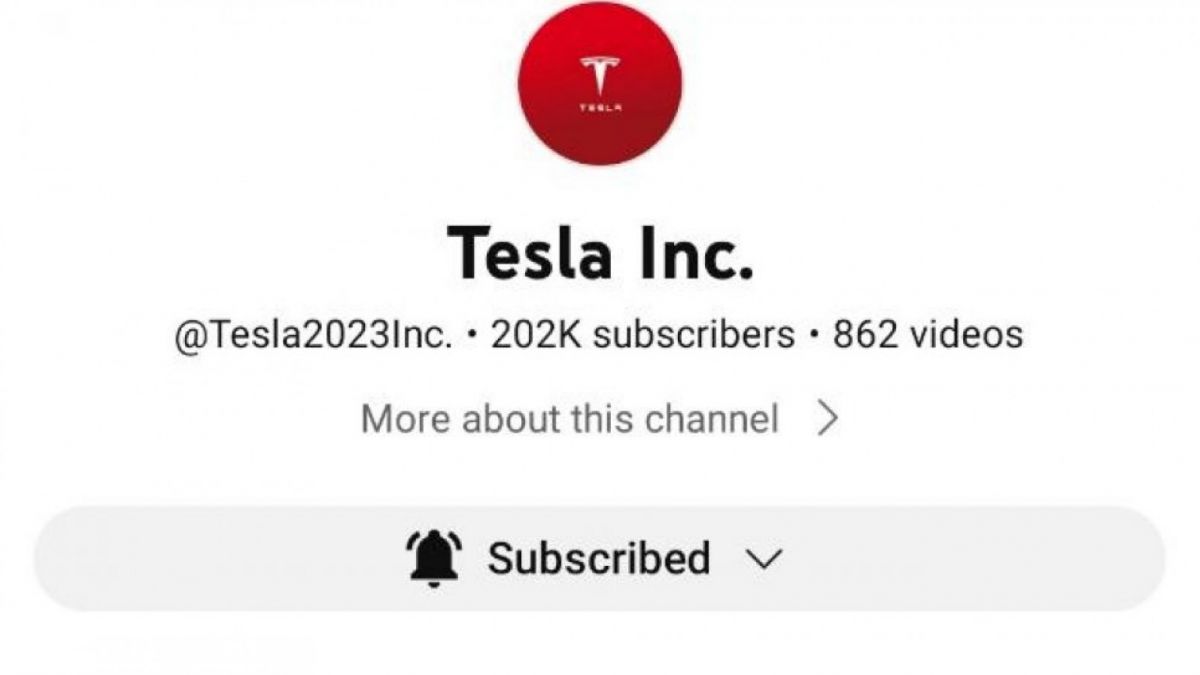 Nama Tesla Inc yang diklaim sebagai akun YouTube PKS TV yang telah diretas. [Foto: Tangkapan Layar.]