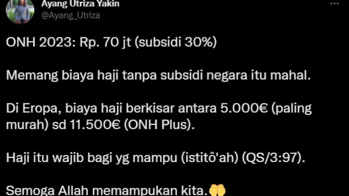 Tangkapan layar tweet Ayang Utriza Yakin [@Ayang_Utriza]