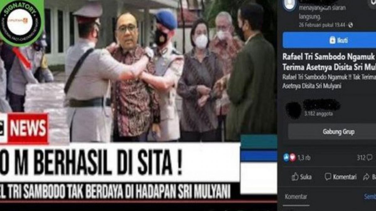CEK FAKTA kabar aset Rafael ALun Trisambodo disita Menkeu Sri Mulyani sampia ngamuk. [Foto: Tangkapan Layar akun Facebook]