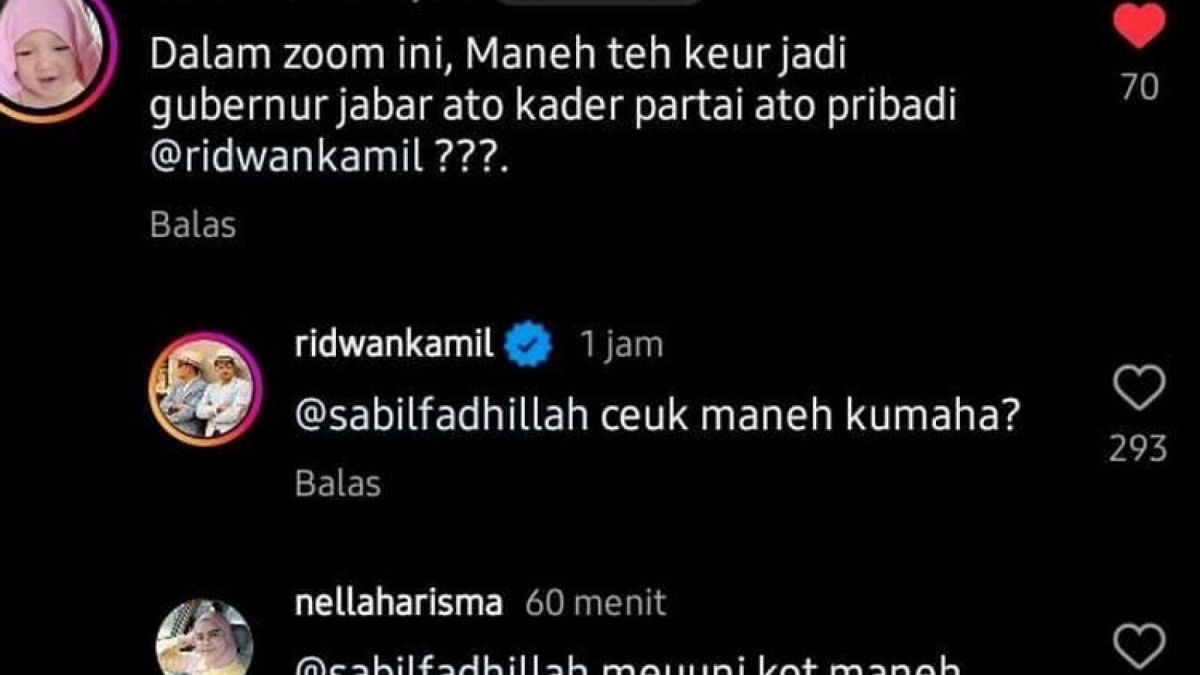Akun @sabilfadhillah melontarkan pertanyaan terhadap Gubernur Jawa Barat, Ridwan Kamil dalam kolom komentar Instagram, Senin (13/3/2023). [Foto: Tangkapan layar Instagram @ridwankamil.]