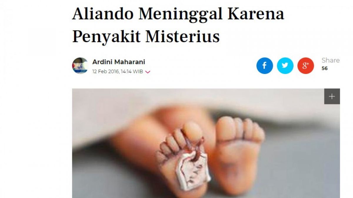 Aliando yang dimaksud adalah bayi berusia 11 bulan asal Musi Banyuasin, Sumatera Selatan yang meninggal 12 Februari 2016 yang lalu. [Foto: Dok. Fimela.]
