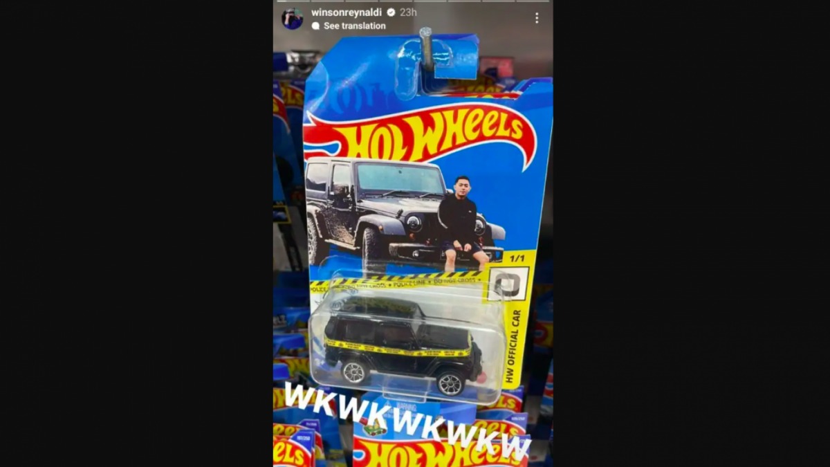 Unggahan Winson di akun Instagramnya yang memperlihatkan adanya Hot Wheels versi mobil Rubicon Mario Dandy. [Foto: Tangkapan Layar Instagram]