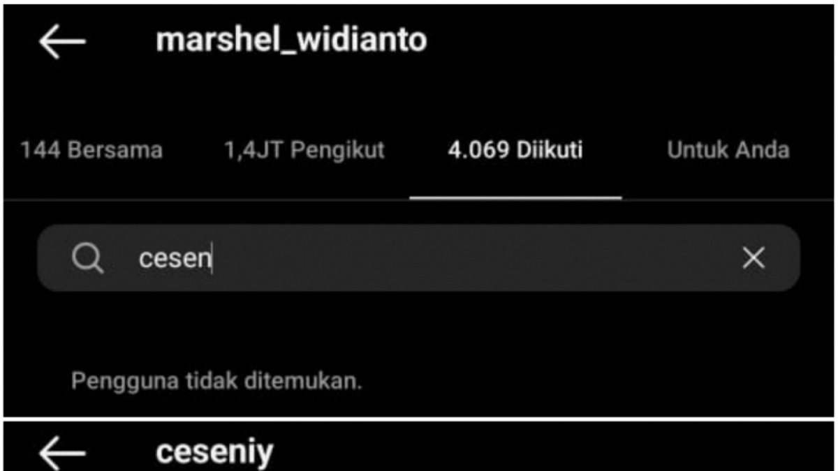 Marshel Widianto dan Cesen sudah saling unfollow Instagram (Instagram)