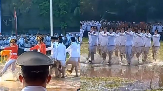 Viral Paskibra Kecamatan Larangan Terjang Genangan Air Demi Kibarkan Bendera Tuai Pujian