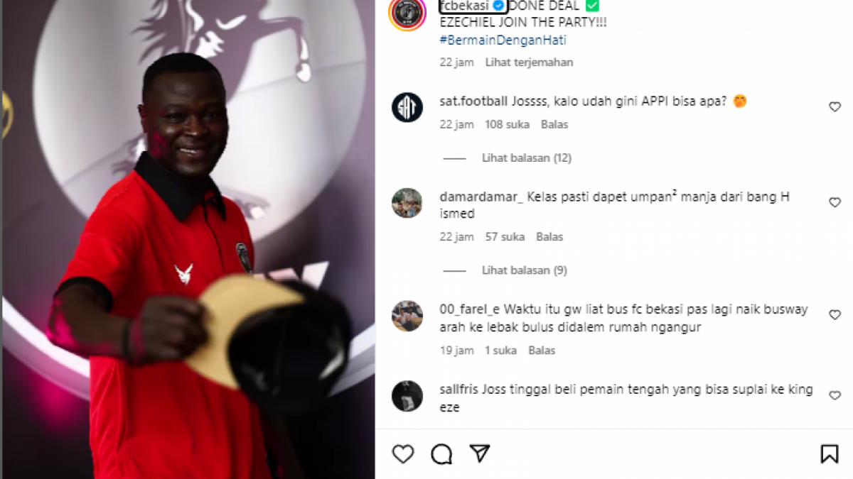 Mantan striker Persib Bandung, Ezechiel Ndouasel resmi dipinang oleh klub Liga 2, FC Bekasi City. [Instagram @fcbekasi]