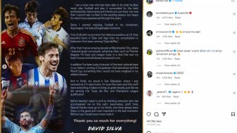 Resmi Gantung Sepatu, David Silva Rangkai Kata Perpisahan Penuh Haru