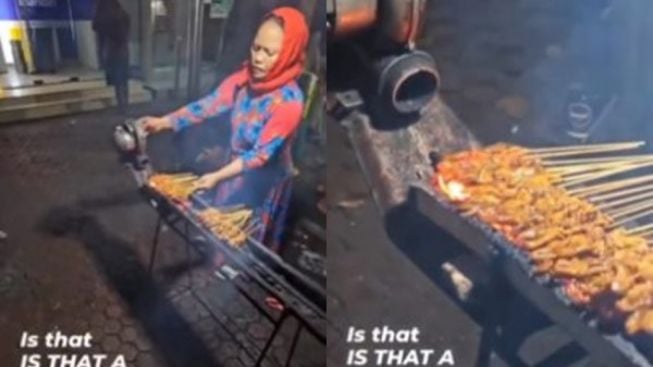 Viral Emak-emak Jualan Sate, Aksi Mengipas Pakai Mesin Turbo Bikin Sungkem