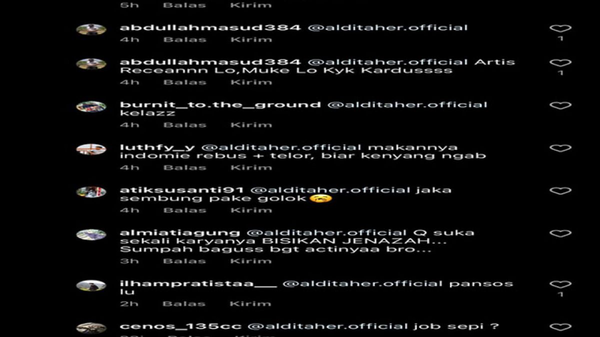 Netizen nyerang Aldi Taher [Instagram Ari Untung]