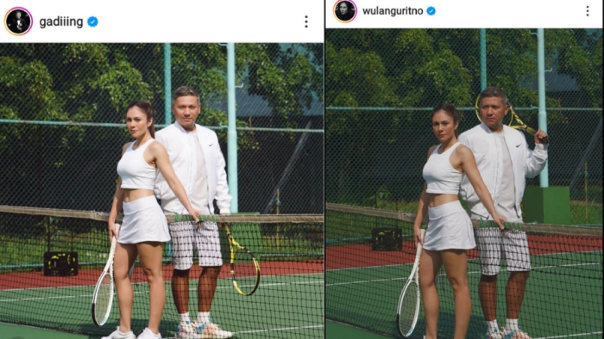 Gading Marten dan Wulan Guritno foto bersama sebelum pertandingan Tiba-Tiba Tenis. [Instagram @wulanguritno/ @gadiiing]