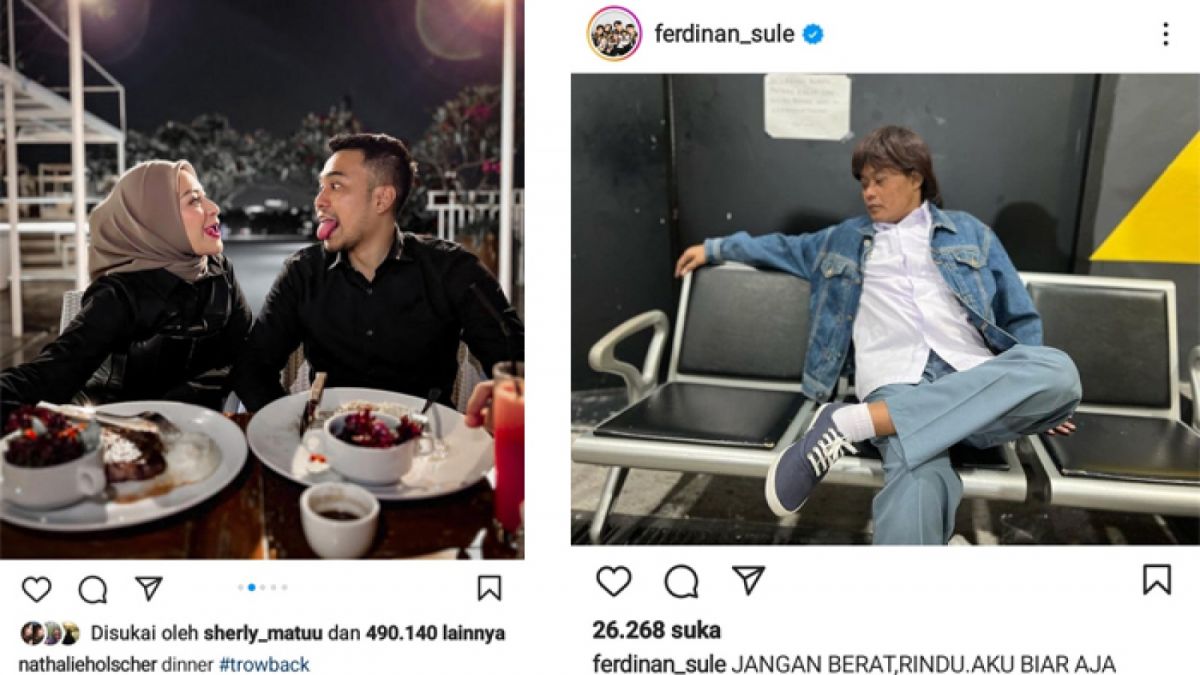 Nathalie Holscher dan Faris sedang dinner, sedangkan Sule memposting di instagramnya masing-masing. [Instagram @nathalieholscher/ @ferdinan_sule]