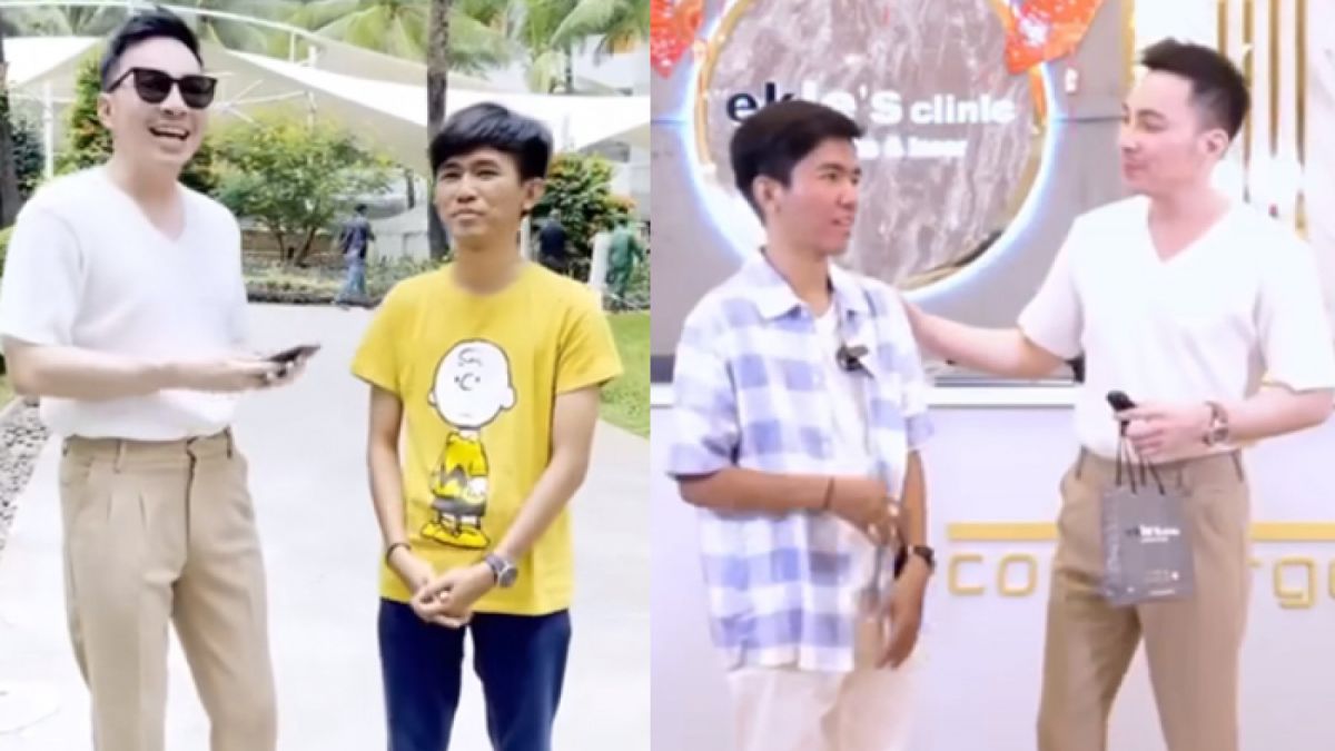 Foto kiri, Tiko sebelum dimake over. Foto kanan setelah di-make over ala opa-opa Korea. [Facebook Vina Dina]