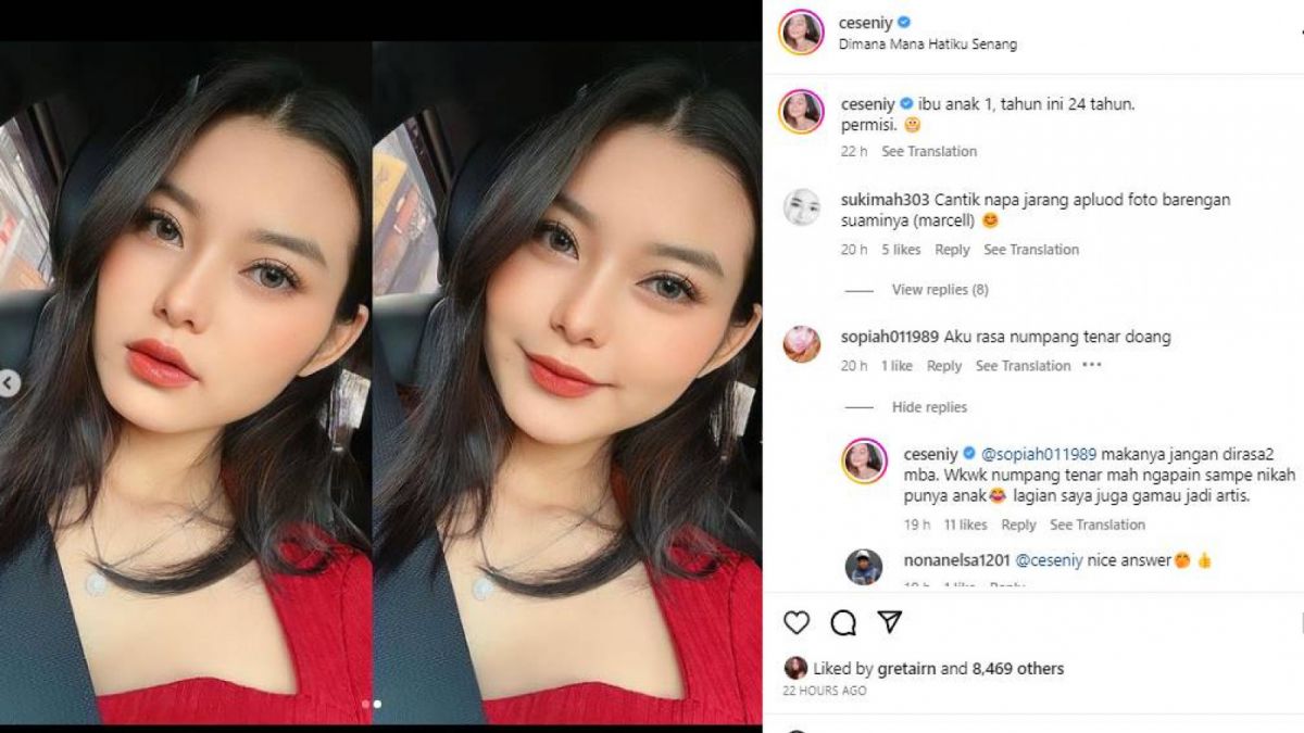 Cesen istri Marshel Widianto Tanggapi Komentar Miring Netizen [Instagram/@ceseniy]