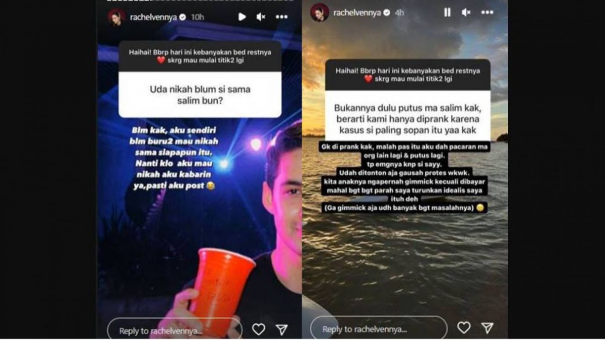 Rachel Vennya Jawab Kabar Nikah Dengan Salim Nauderer [InstaStory/@rachelvennya]
