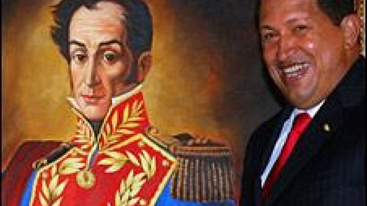 Hugo Chavez bdan potret Simon Bolivar [BBC]