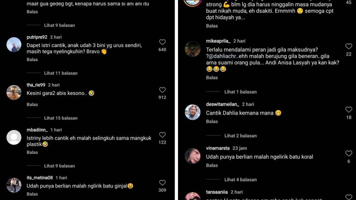 Tangkapan layar kolom komentar unggahan Fandy Christian yang digeruduk netizen. [Instagram @fandychr]