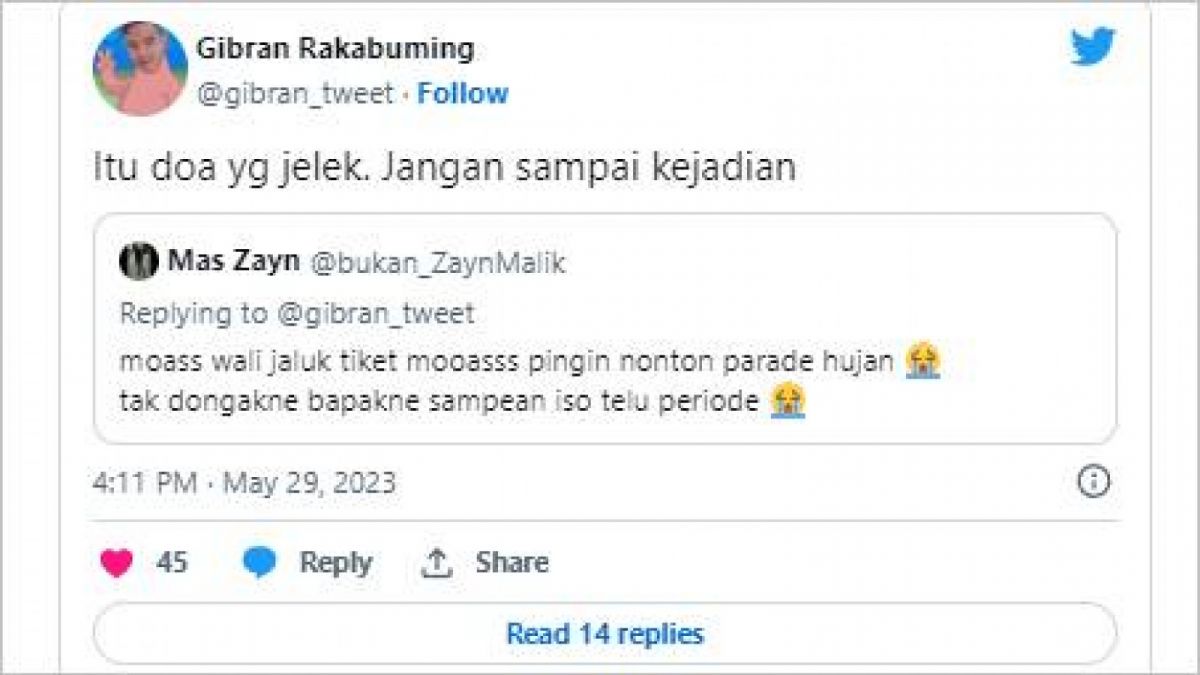 Tanggapan Gibran Soal Jokowi 3 Periode [Twitter/@gibran_tweet]