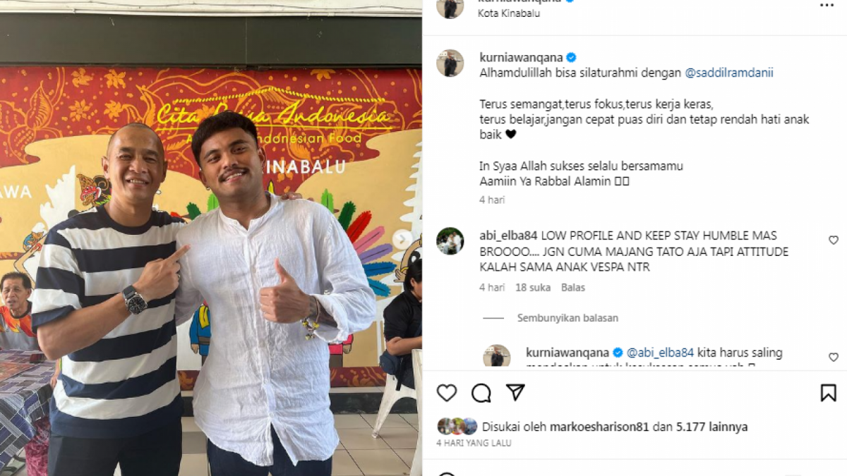 Kurniawan dan Saddil Ramdani bertemu di Malaysia. [Instagram @kurniawanqana]