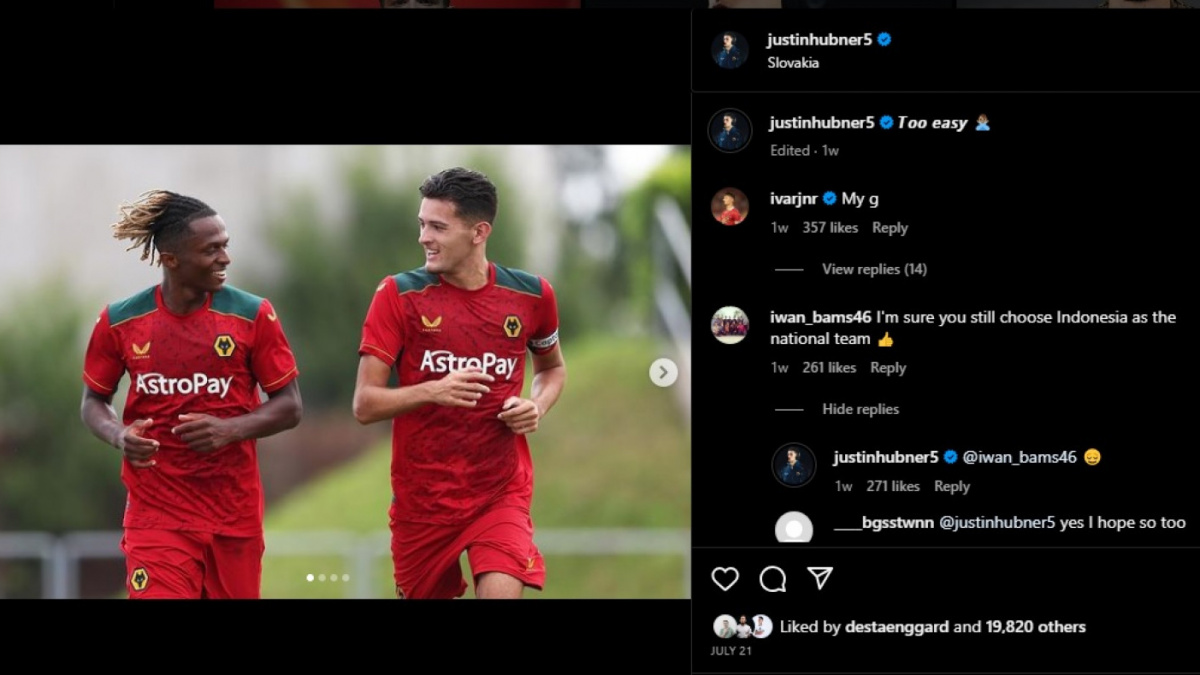 Unggahan Justin Hubner saat menjadi kapten Wolves U-21 [@justinhubner5]