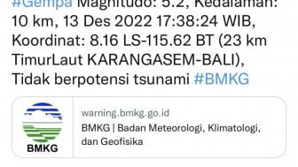 Gempa Susulan Kembali Terjadi Di Karangasem Bali, Terasa Sebanyak 2 Kali