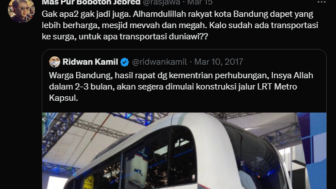 Tweet Lawas Ridwan Kamil Soal LRT Kembali Dibahas, Rencana 6 Tahun Masih Nihil