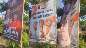 Viral! Baliho Kader PKS Ditutup Baliho Kader PDIP, Warganet: Gak Beretika Banget