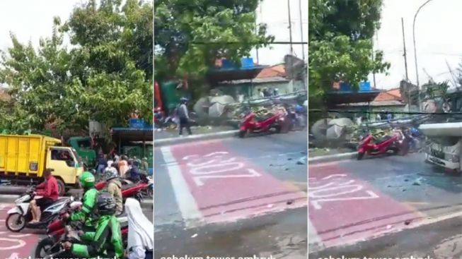 Detik-detik Tower Roboh Menimpa Sejumlah Orang yang Menolong Korban Truk Maut di Bekasi