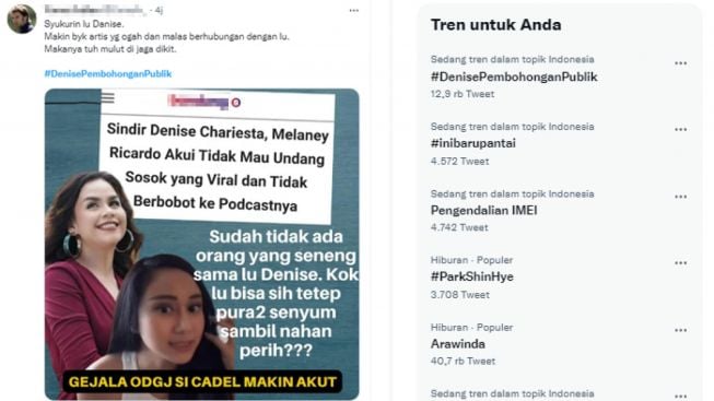 Sedang Trending di Twitter Tagar Denise Pembohongan Publik setelah Obrak-abrik Kelakuan RD