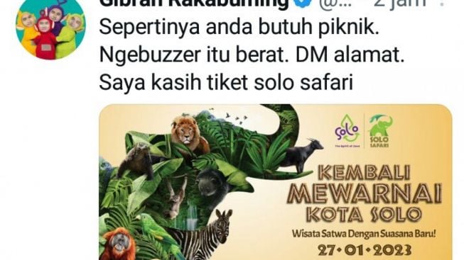 Dituduh Didukung Cukong Cina, Gibran Rakabuming Minta Alamat Haters untuk Beri Tiket Wisata Satwa