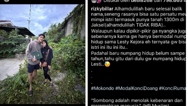 Pamer Belikan Lesti Kejora Tanah Di Jakarta Selatan, Rizky Billar: 'Padahal Baru Numpang Hidup Belum Sampe 2 Tahun'