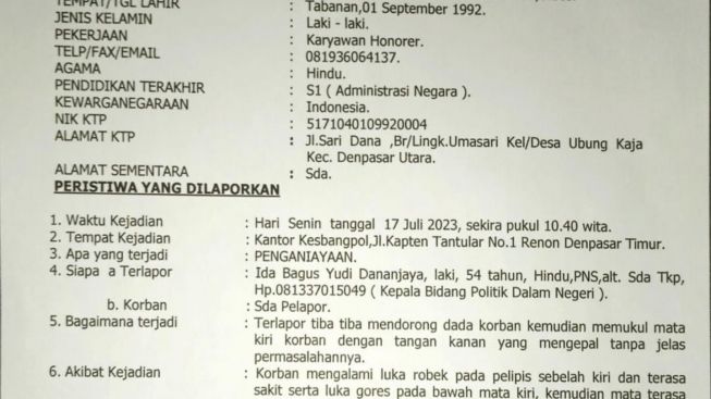 Pukul Honorer, Kabid Politik Dalam Negeri Kesbangpol Akhirnya Dipolisikan