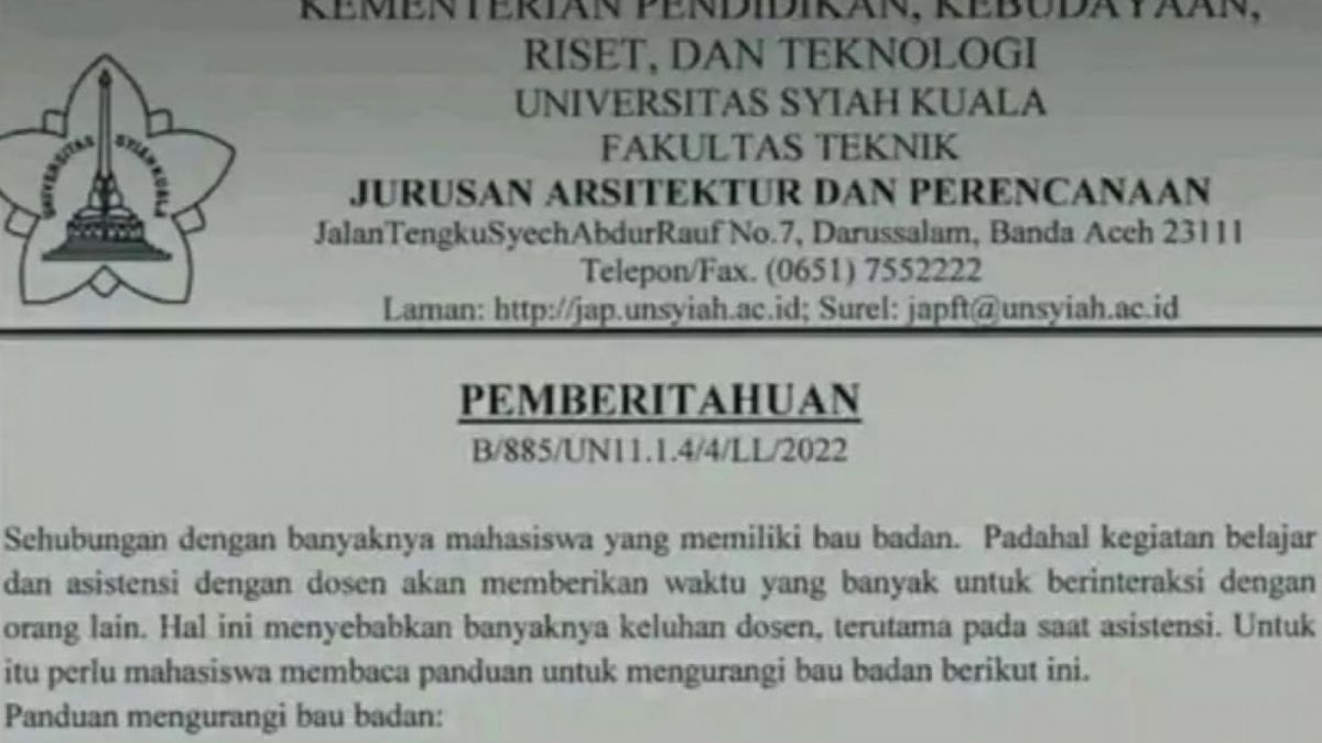 Tangkap layar surat pemberitahuan yang dikeluarkan oleh dosen [@infobandaaceh]