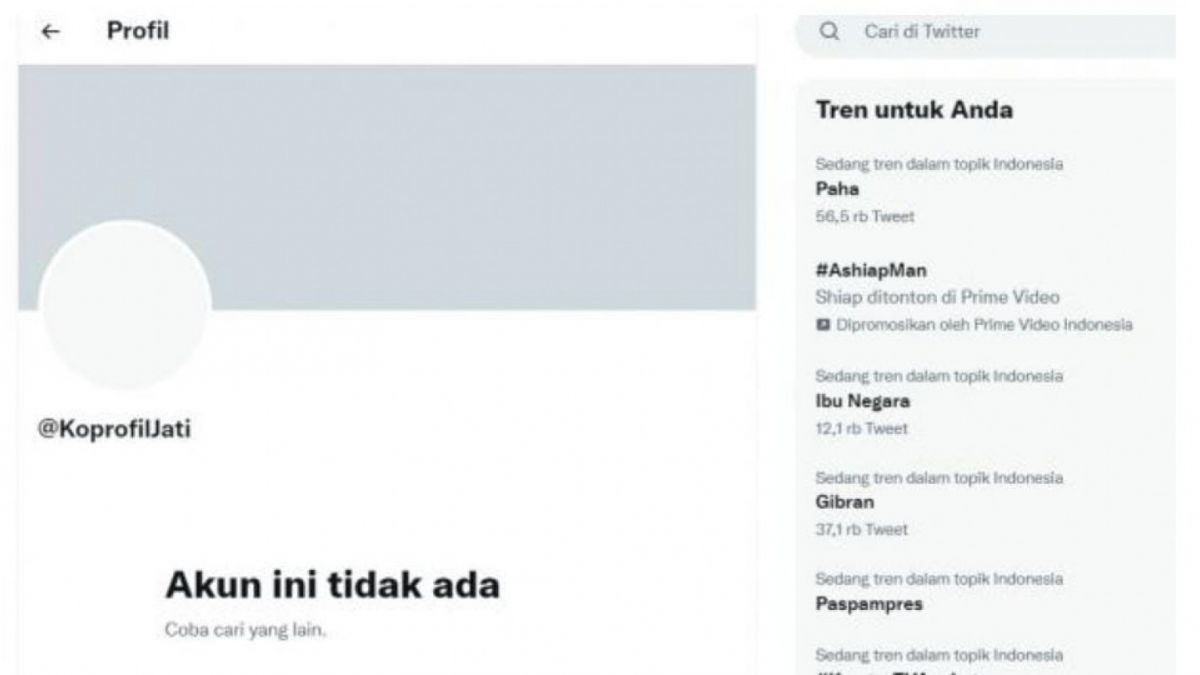 Tangkapan akun Twitter yang diduga menghina Ibu Negara, Iriana Joko Widodo, hilang. [Twitter]