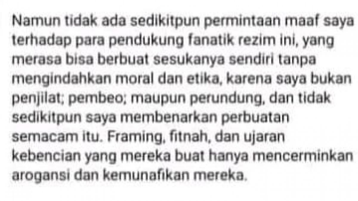 Tangkap layar pemintaan maaf Kharisma Jati yang dipermasalahkan netizen [Akun Facebook Kharisma Jati]