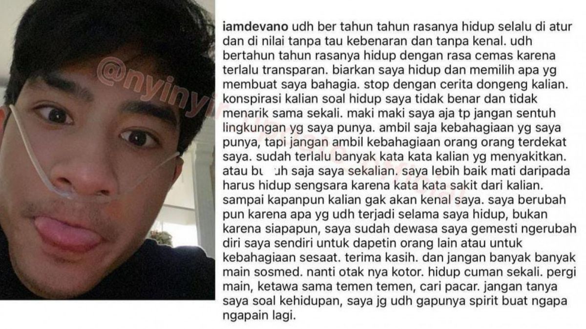 Tangkap layar status Instagram Devano [Instagram/iamdevano]