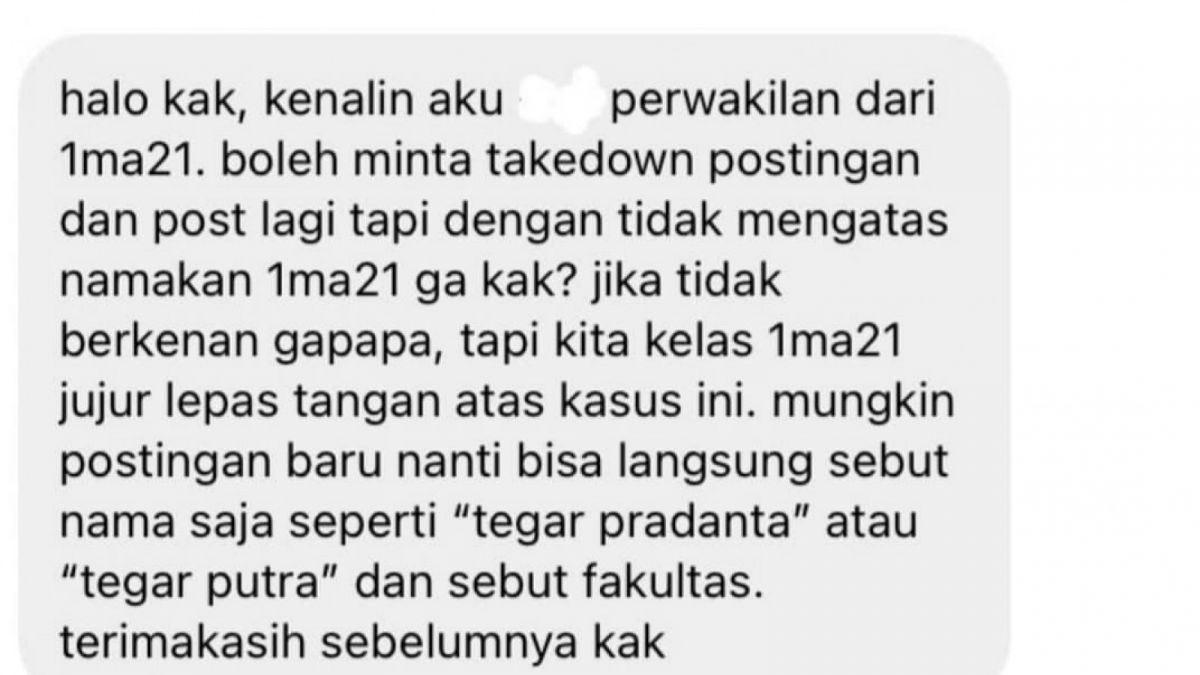 Tangkap layar DM dari seseorang yang mengaku dari perwakilan kelas [Instagram @anakgundardotco]