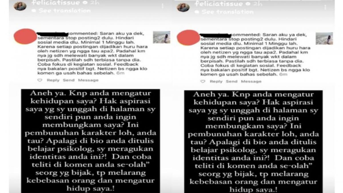 Tangkap layar Instastory Felicia Tissue [Instagram/@feliciatissue]