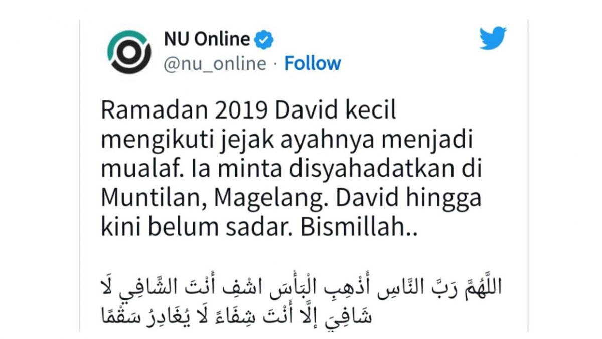Unggahan akun Twitter Nahdlatul Ulama [Twitter @nu_online]