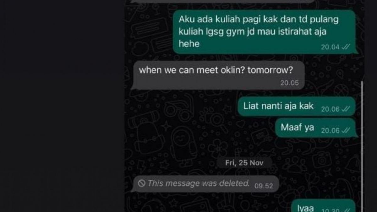 Oklin fia beberkan chat whatsapp dengan pria yang diduga Ammar Zoni [Tangkapan layar Instagram]