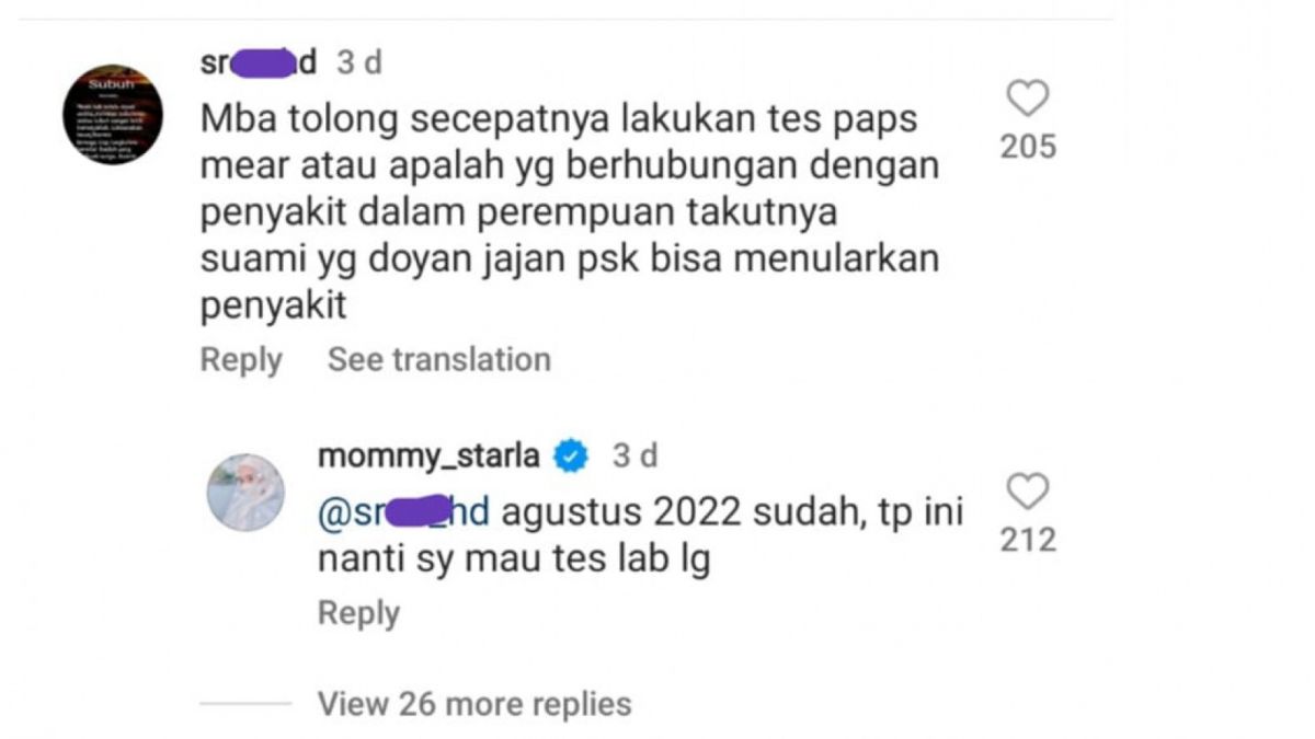 Tangkap layar komentar netizen di postingan Inara Rusli [Instagram@mommy_starla]