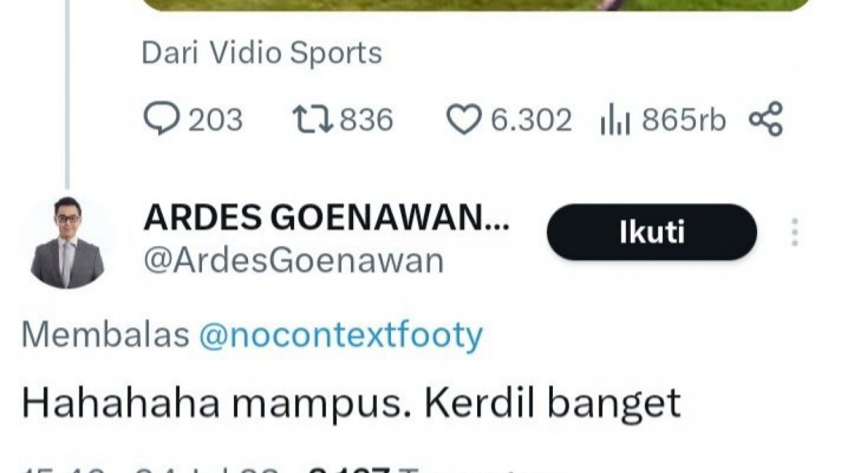Ardes berkomentar rasis pada Riko Simanjuntak [Twitter/@MedioclubID]