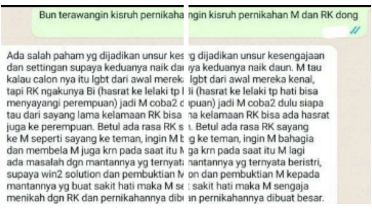 Tangkap layar chat penerawangan Bunda Nadira terhadao hubungan diduga Meylisa Zaara dan RK Atok [Instagram @lambe_danu]