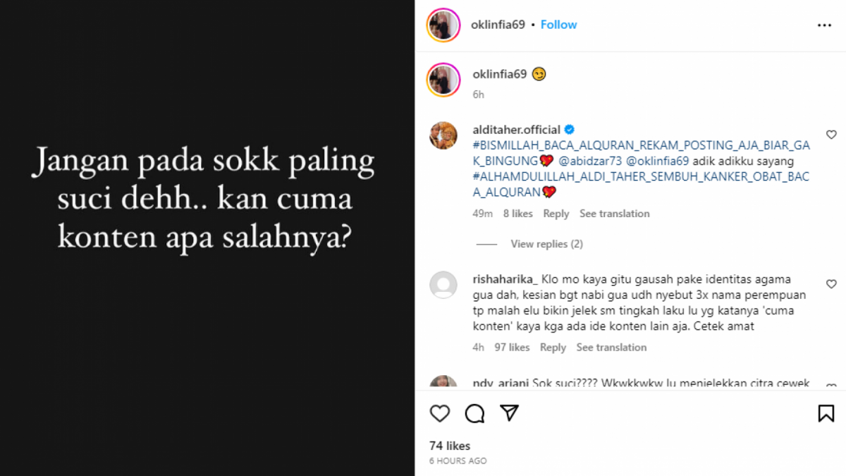 Unggahan perdana akun instagram yang diduga milik Oklin Fia [Instagram @oklinfia69]