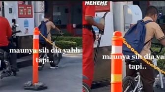 Viral Video Anak Gunakan Sepeda Ikut Antre Isi BBM, Sikap Petugas SPBU dan Pengendara Motor Dipuji Warganet