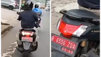 Terpergok! Pengendara Motor dengan Plat Merah Berkendara di Pancoran Mas, Diduga tak Bayar Pajak 2 Bulan