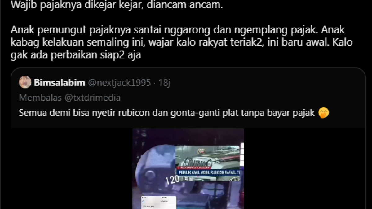Cuitan Jonathan Latumahina, ayah David Ozora menanggapi video diduga Mario Dandy dan Agnes saat mengganti pelat nomor Rubicon. (tangkapan layar/ist)