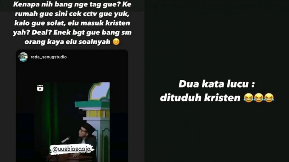 Unggahan Uus dituding beragama Kristen. (tangkapan layar) [Instagram]